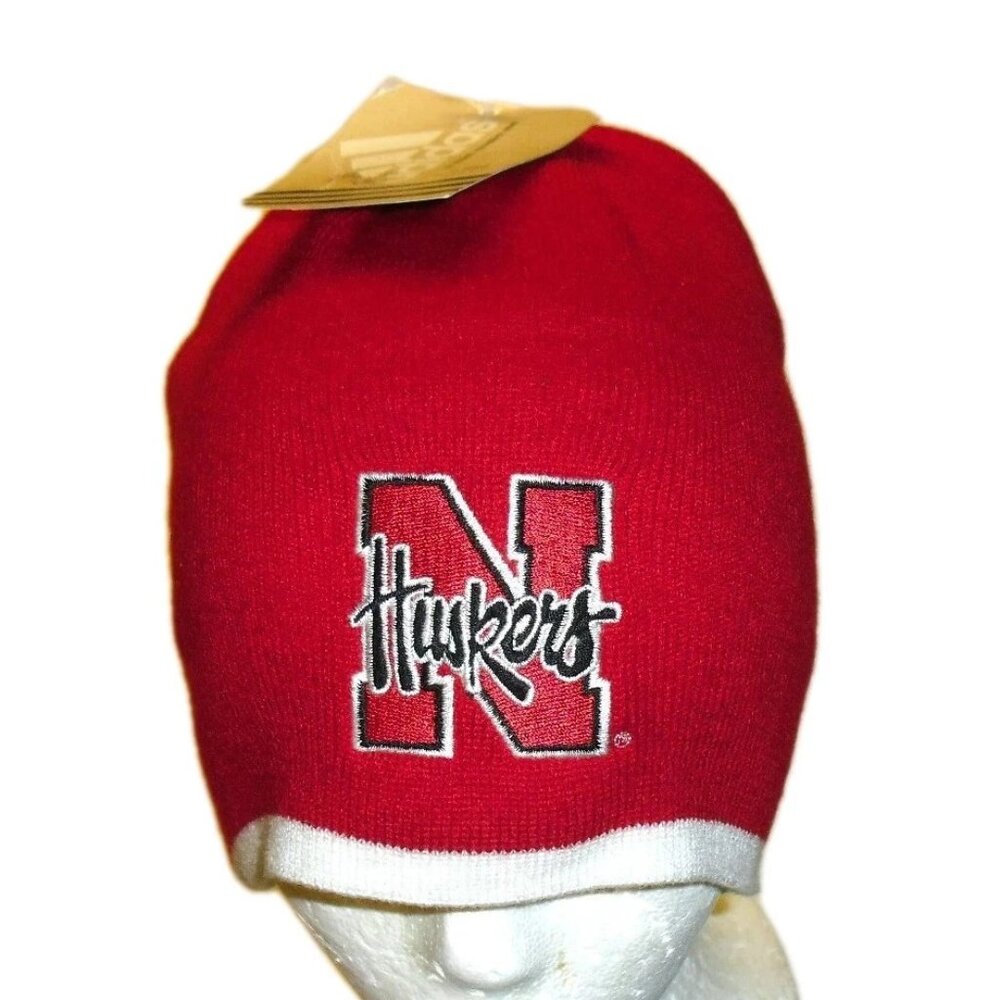 Nebraska Huskers University Adidas Mens Adult Beanie Winter Hat Cap Red New Ncaa